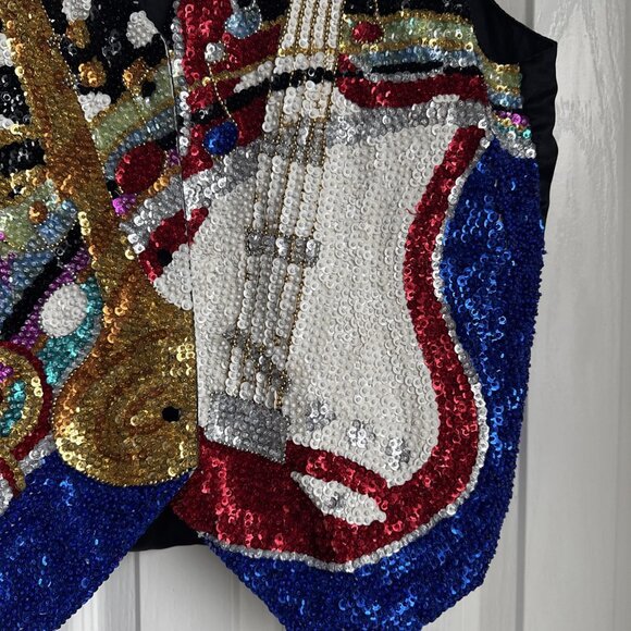 Vintage Sequin Beaded Costume Musical Instrument Tie Back Vest Guitar Trumpet - Picture 3 of 6